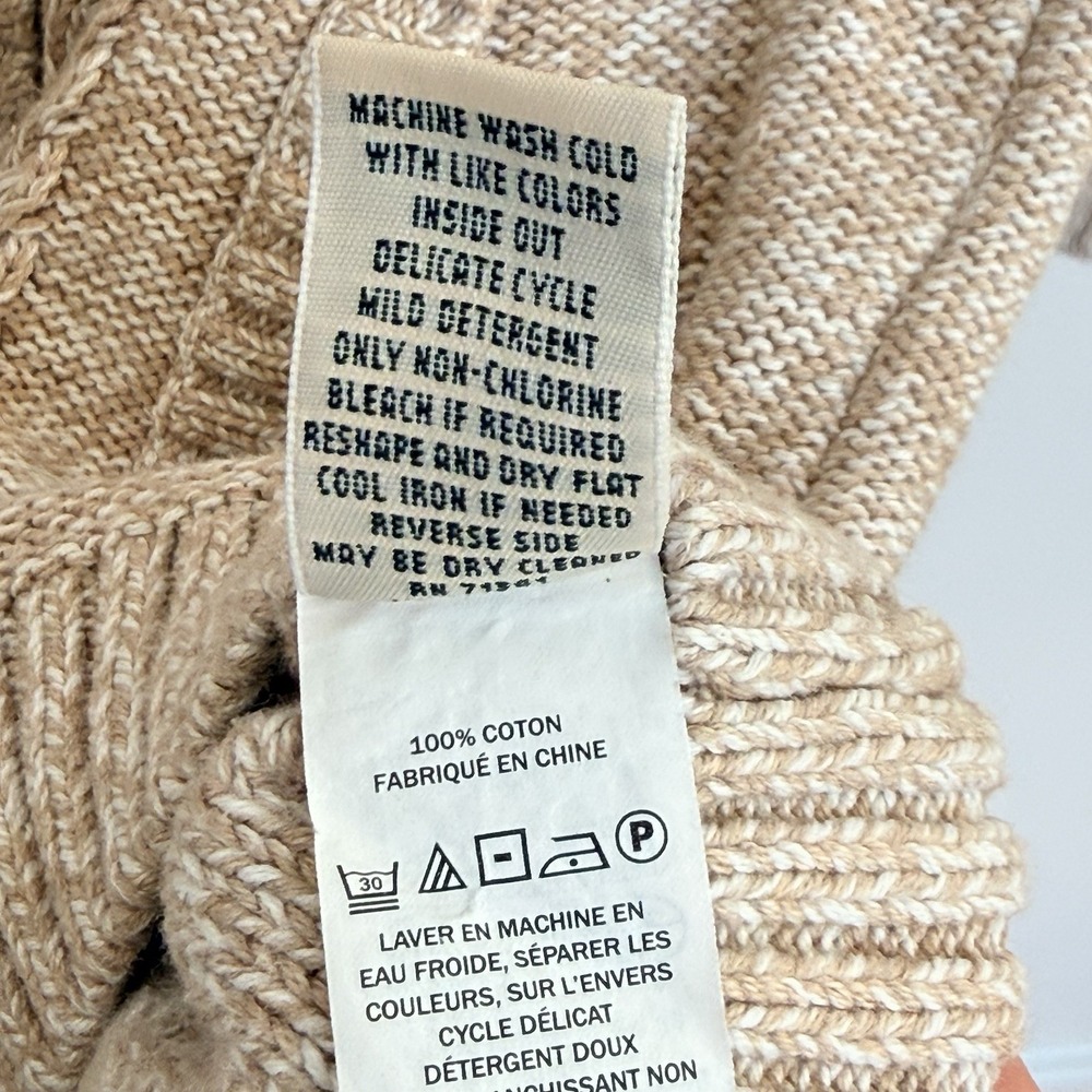 L.L. Bean Cable Knit Fisherman Cardigan Sweater Beige Cotton Button Front M - Picture 5 of 8